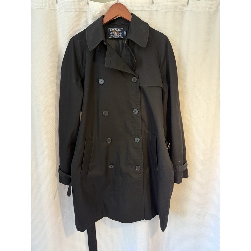 American Living Women’s Double Breasted Lightweight‎ Lined Trench Coat XL Black - Picture 6 of 8